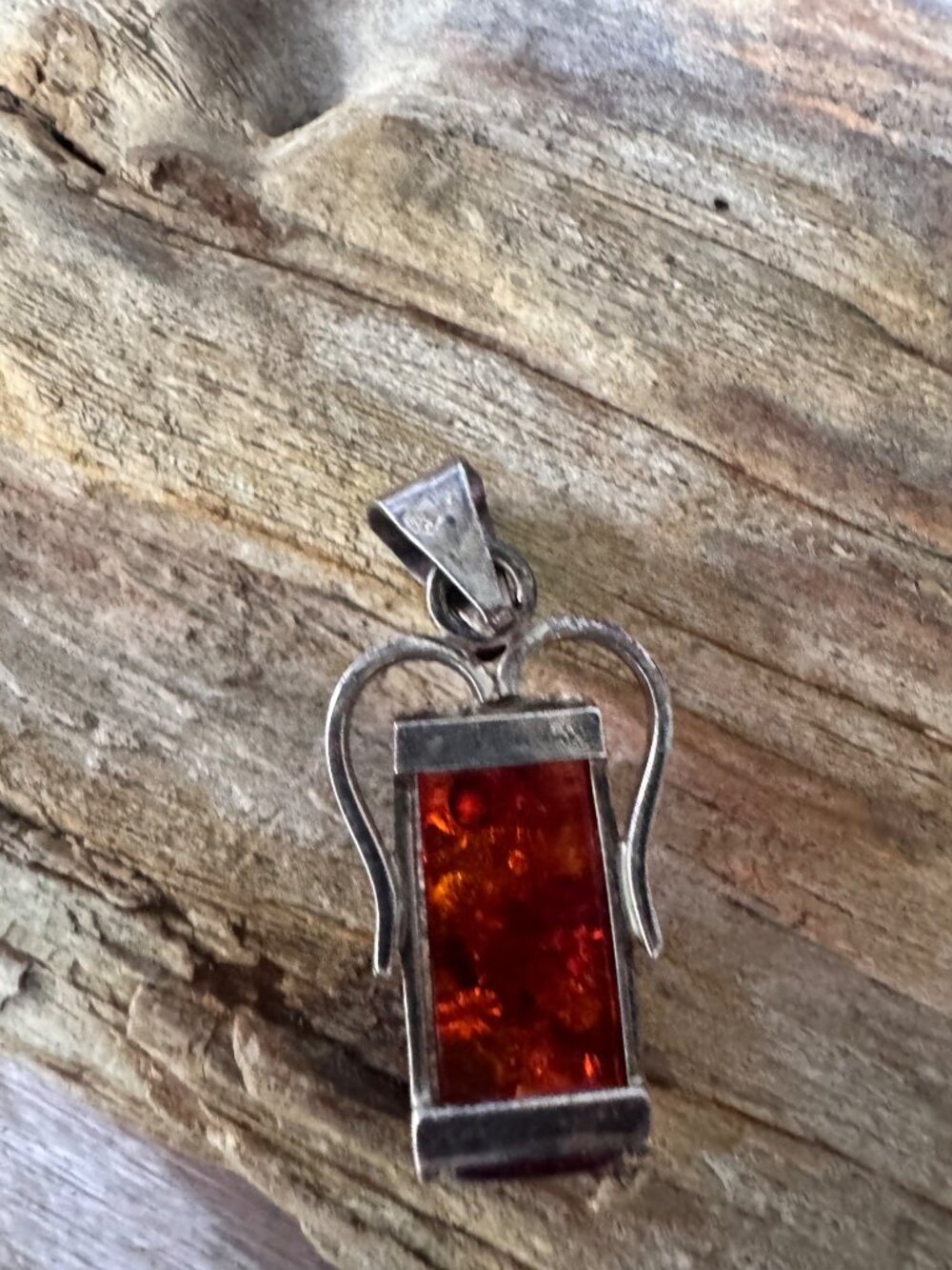 Amber Pendant Sterling Silver 925 Angel Wing Design 6.15g 1.5” - Picture 4 of 5